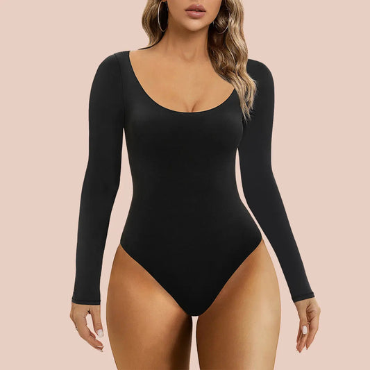 SHAPELLX Long Sleeve Bodysuit Tops Scoop Neck Thong Body suits